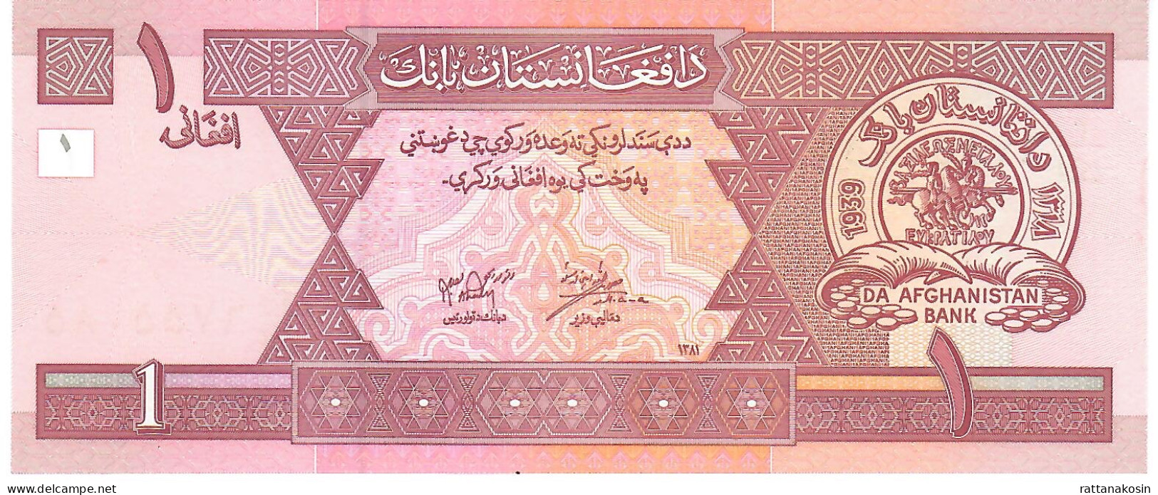 AFGHANISTAN P64 1 AFGHANI SH1381 2002 Signature 15  UNC. - Afghanistán