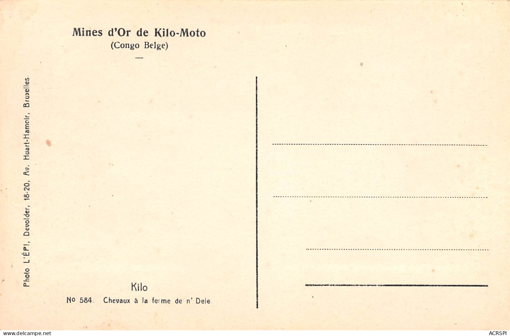 CONGO Kinshasa Kilo-Moto Mines D'Or Chevaux à La Ferme De N' Dele  Dos Vierge (Scan R/V) N° 68 \MP7126 - Kinshasa - Leopoldville