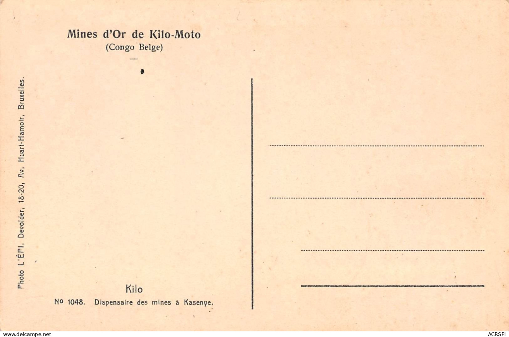 CONGO Kinshasa Kilo-Moto Mines D'Or DISPENSAIRE DE KASENYE Dos Vierge (Scan R/V) N° 75 \MP7126 - Kinshasa - Leopoldville