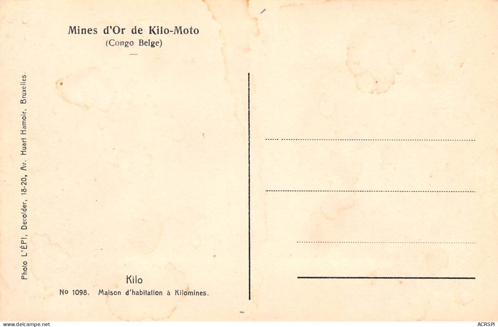 CONGO Kinshasa Kilo-Moto Mines D'Or Maison D'habitation à Kilomines Dos Vierge (Scan R/V) N° 72 \MP7126 - Kinshasa - Leopoldville