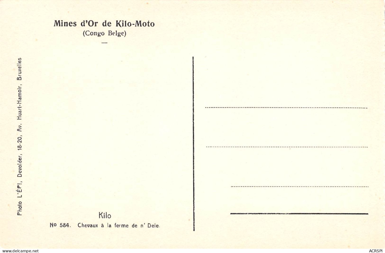 CONGO Kinshasa Kilo-Moto Mines D'Or Chevaux à La Ferme De N' Dele  Dos Vierge (Scan R/V) N° 69 \MP7126 - Kinshasa - Leopoldville (Leopoldstadt)