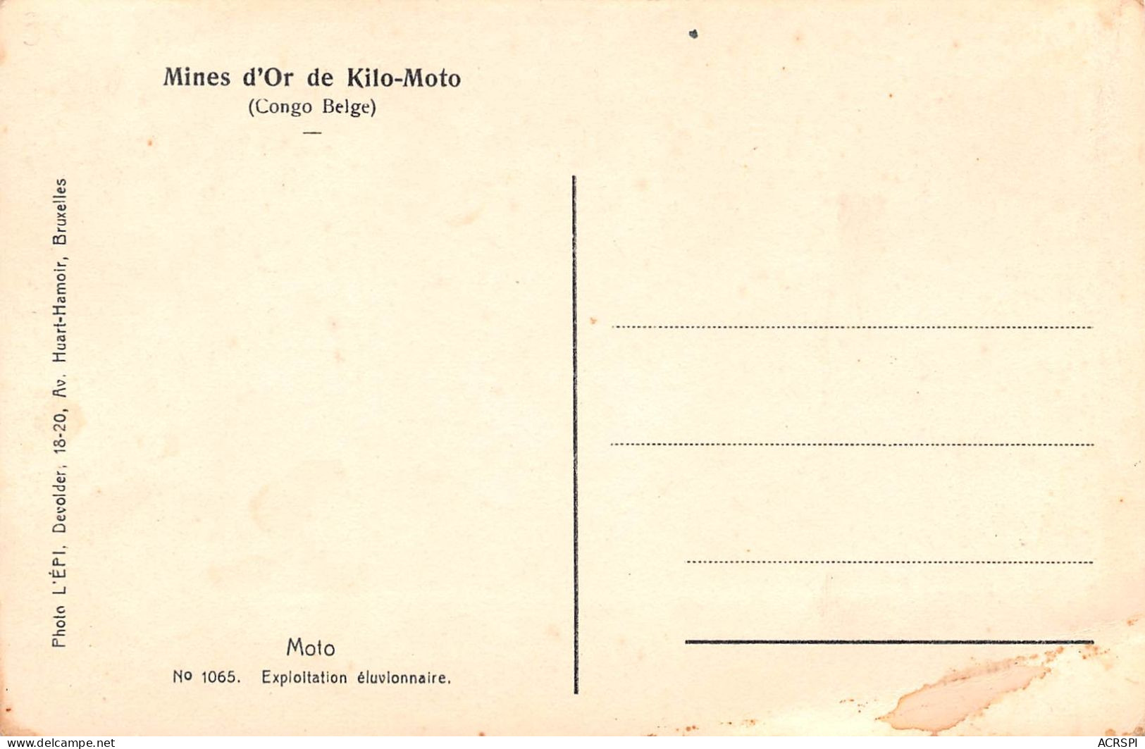 CONGO Kinshasa Kilo-Moto Mines D'Or Exploitation éluvionnaire Carte Vierge (Scan R/V) N° 60 \MP7126 - Kinshasa - Léopoldville