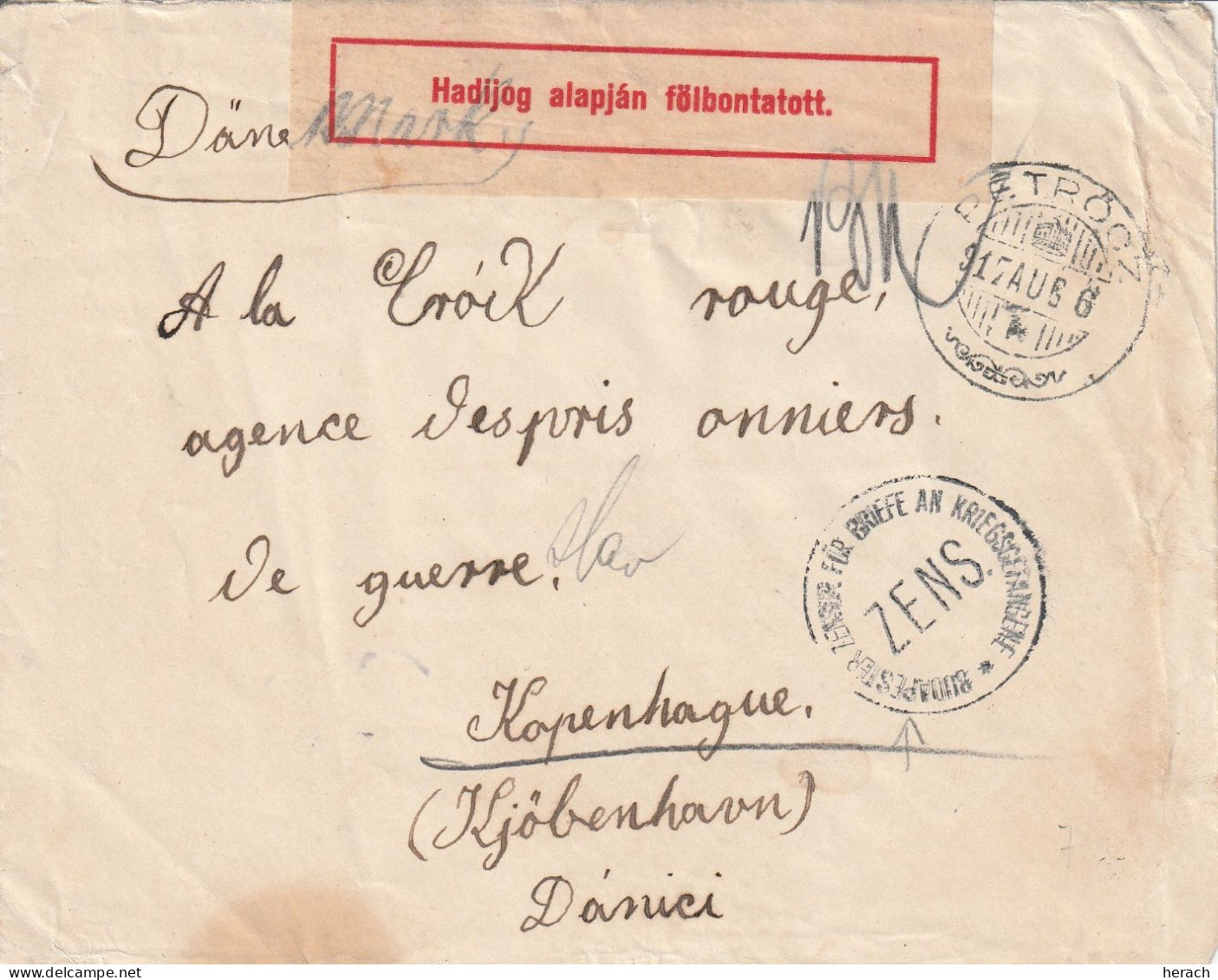 Hongrie Lettre Prisonnier De Guerre Censurée Pour Le Danemark 1916 - Briefe U. Dokumente