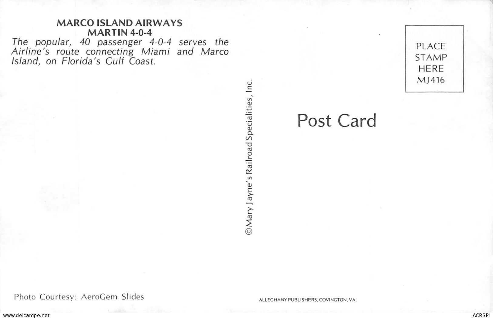 Martin 4-0-4 MARCO ISLAND AIRWAYS  (Scan R/V) N° 62 \MP7159 - 1946-....: Era Moderna