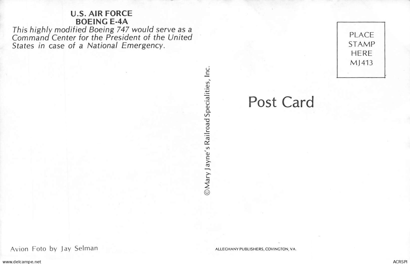 BOEING E-4A US AIR FORCE  (Scan R/V) N° 61 \MP7159 - 1946-....: Era Moderna