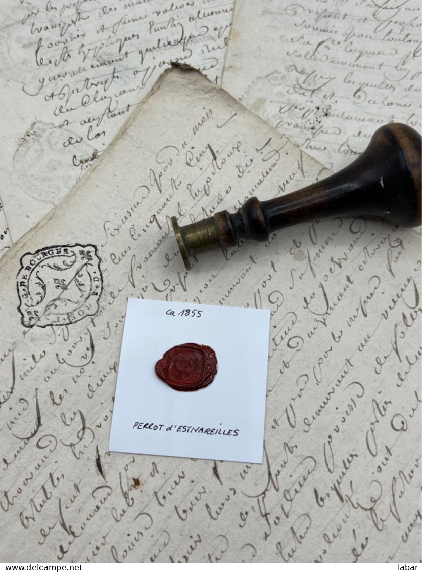 CACHET CIRE ANCIEN - Sigillographie - SCEAUX - WAX SEAL - Ca 1855 PERROT D'ESTIVAREILLES - Stempel & Siegel