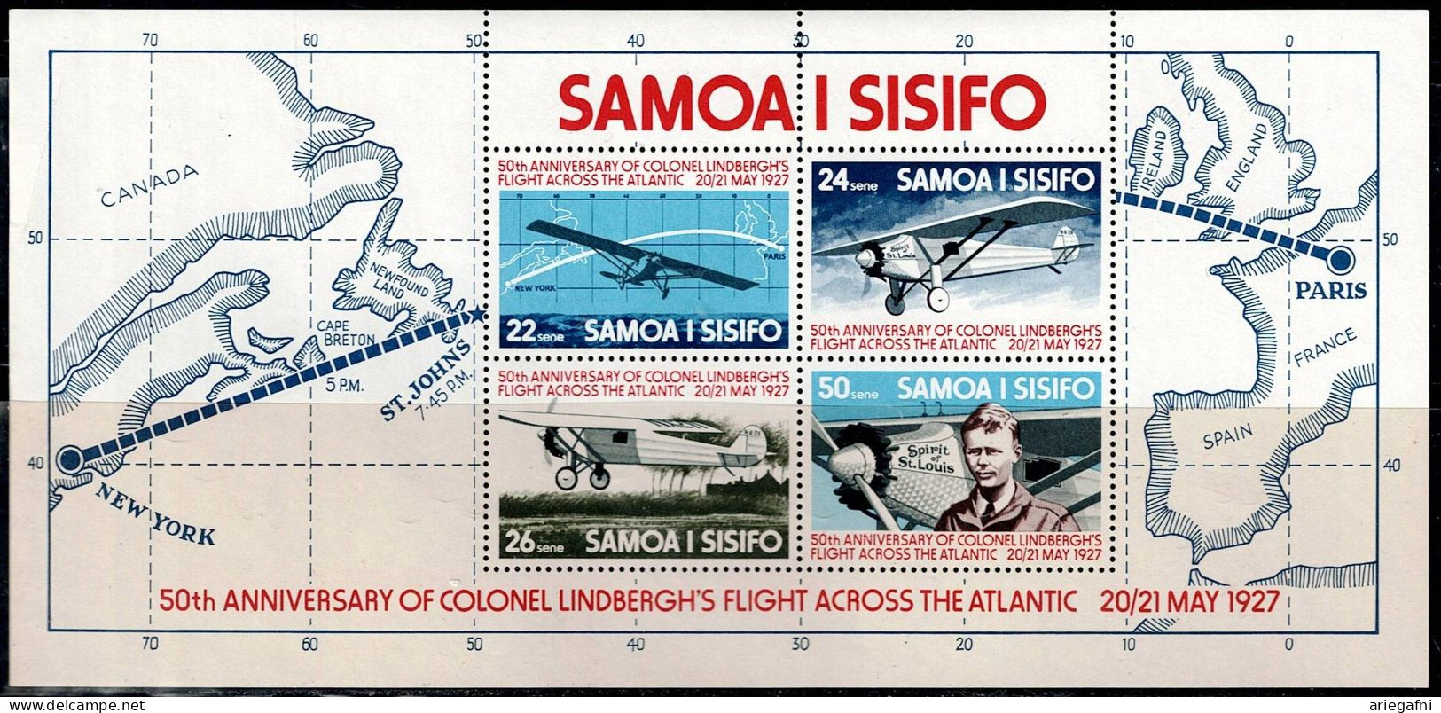 SAMOA 1977 50TH ANNIVERSARY OF CHARLES LINDBERGH'S 1ST TRANSATLANTIC FLIGHT MI No BLOCK 13 MNH VF!! - Samoa