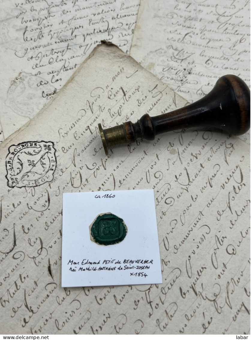 CACHET CIRE ANCIEN - Sigillographie - SCEAUX - WAX SEAL - Ca 1860 Mme Edmond De BEAUVERGER - Stempel & Siegel