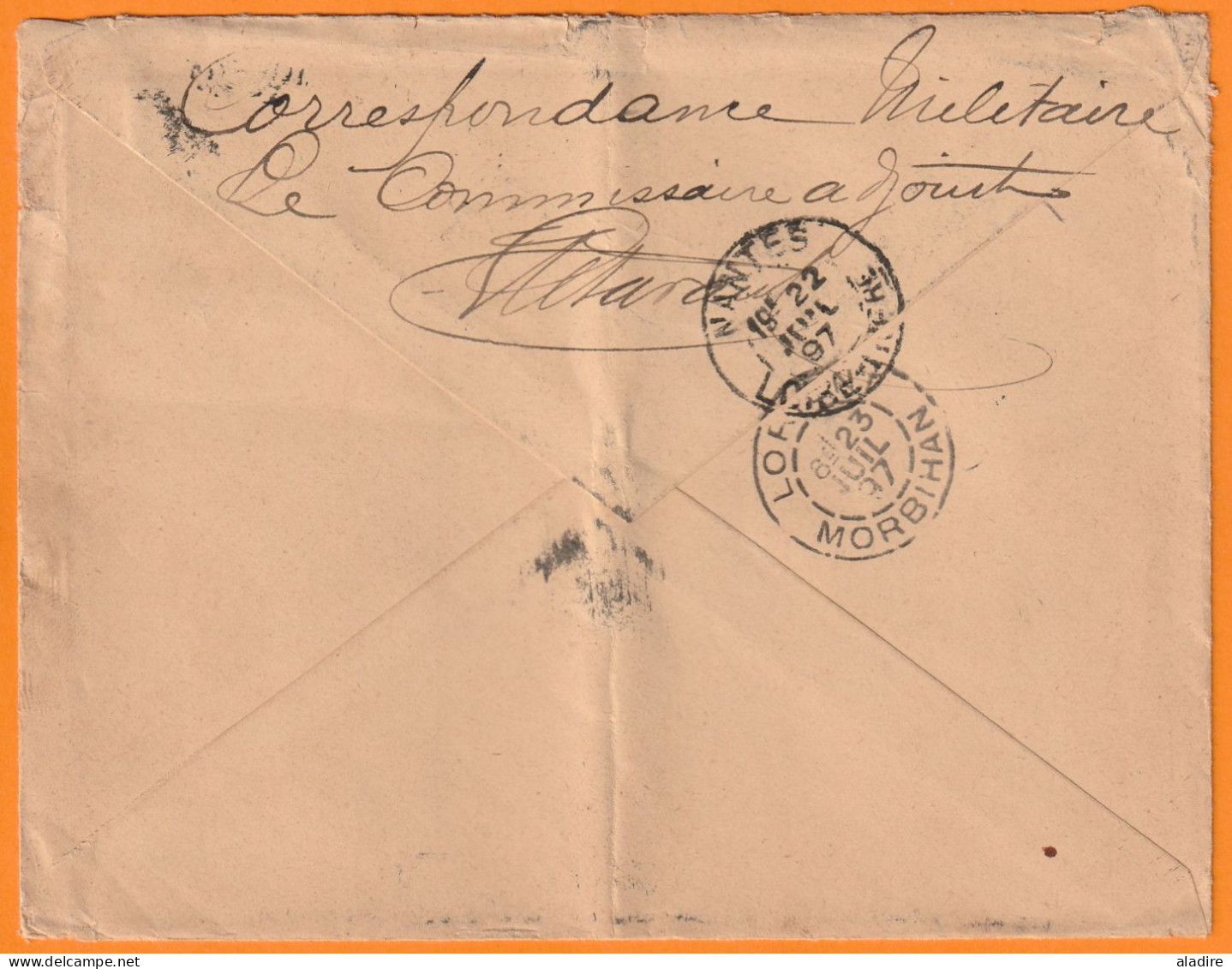 1897 - 15 C Groupe Sur Enveloppe De Saint Louis Du Sénégal Vers Lorient Morbihan - Correspondance Militaire - Ligne J - Briefe U. Dokumente