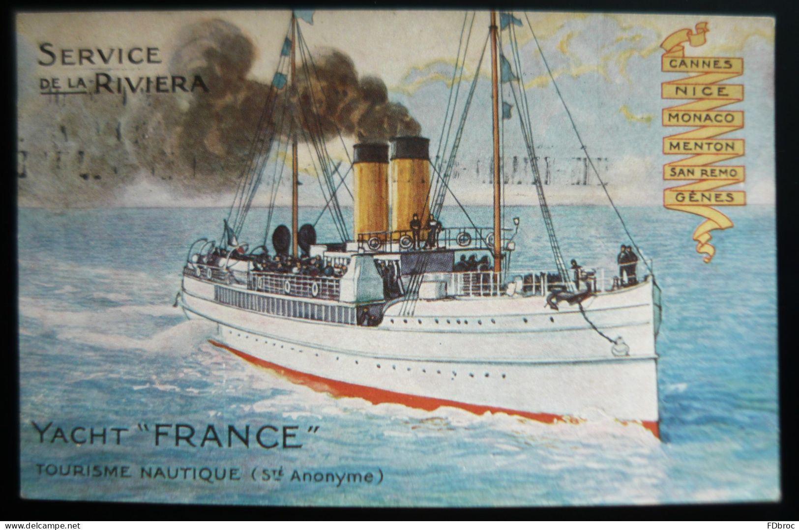 CPA -  Service De La RIVIERA Yacht FRANCE 1914 Cannes Nice Monaco Menton San Remo Gènes ( Bateau à Vapeur ) - Maritiem Transport - Haven