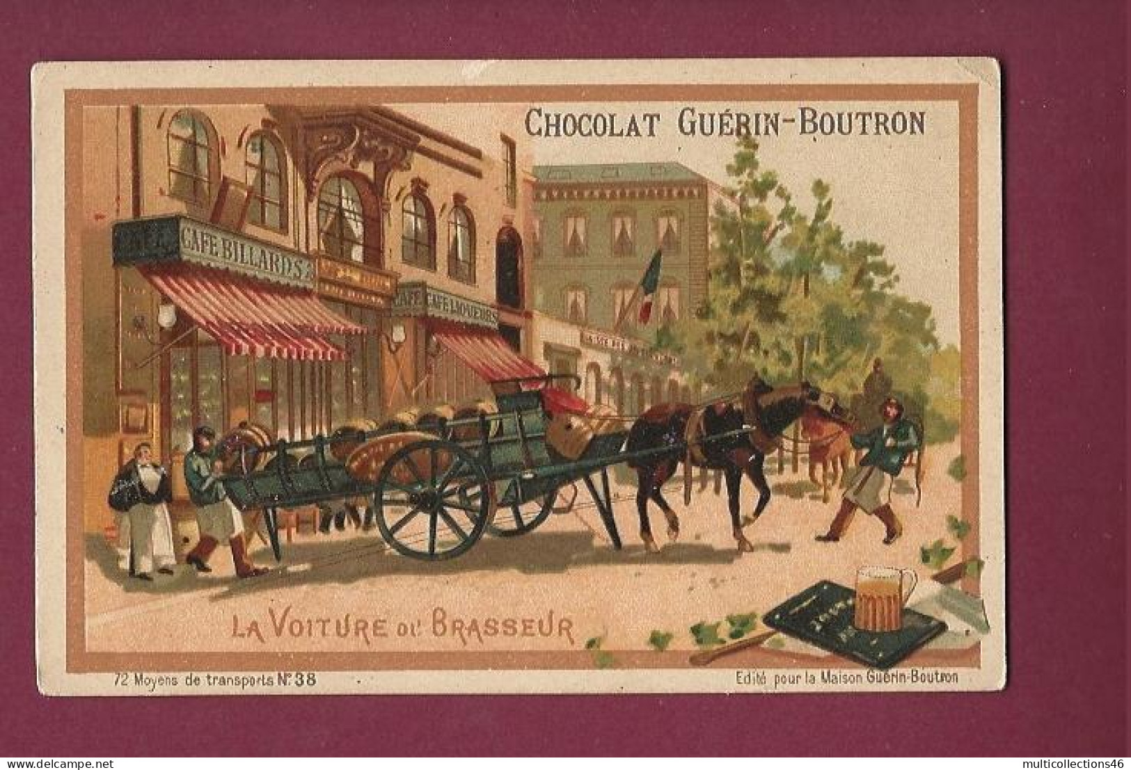 050424F - CHROMO Chocolat GUERIN BOUTRON - La Voiture Du Brasseur - Attelage Cheval Bière Tonneau - Guerin Boutron