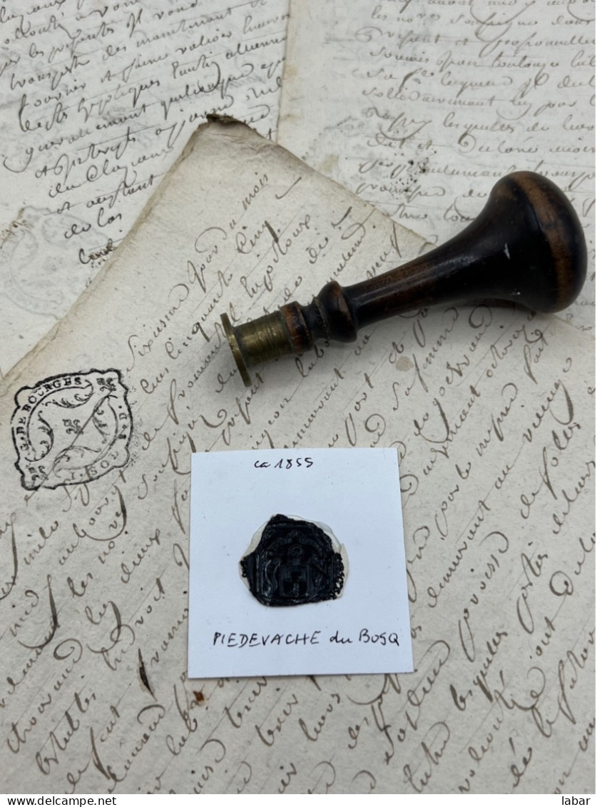 CACHET CIRE ANCIEN - Sigillographie - SCEAUX - WAX SEAL - Ca 1860 PIEDEVACHE Du BOSQ - Stempel & Siegel