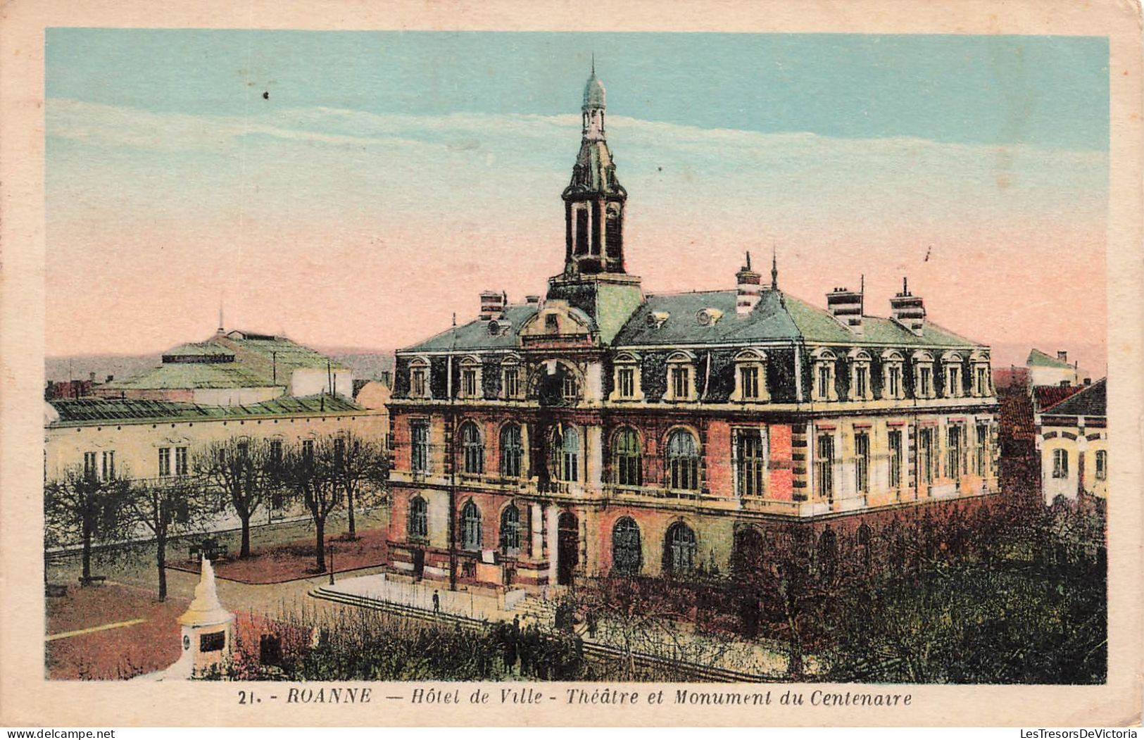 FRANCE - Roanne - Hôtel De Ville - Vue Sur Le Théâtre Et Monument Du Centenaire - Colorisé - Carte Postale Ancienne - Roanne