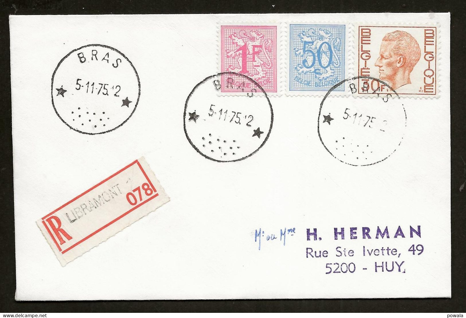 Sterstempel Bestellershalte BRAS 5/11/1975 Op Recommande - Postmarks With Stars