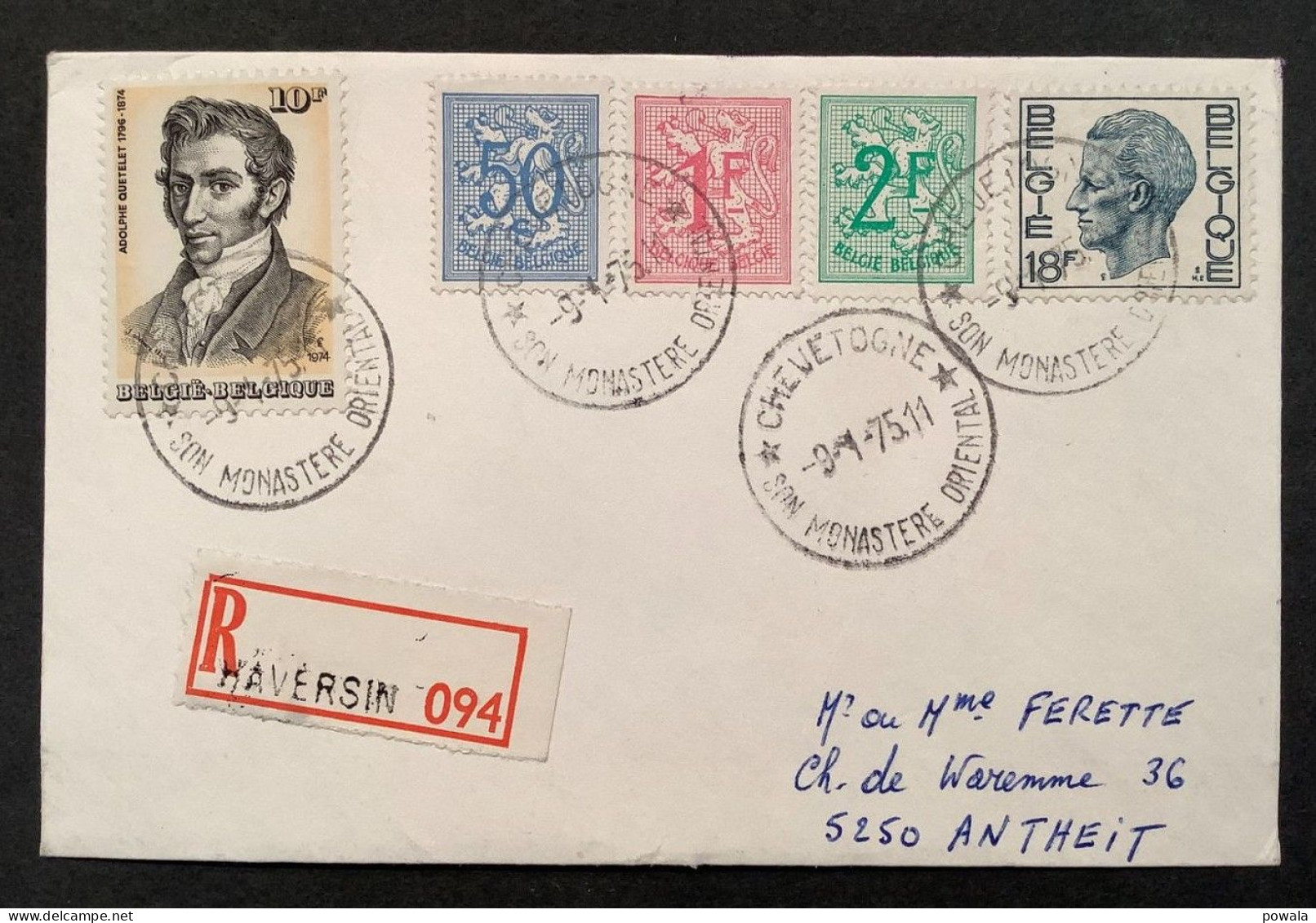 Sterstempel Bestellershalte CHEVETOGNE/SON MONASTERE ORIENTAL 9/1/1975 Op Recommande - Bolli A Stelle