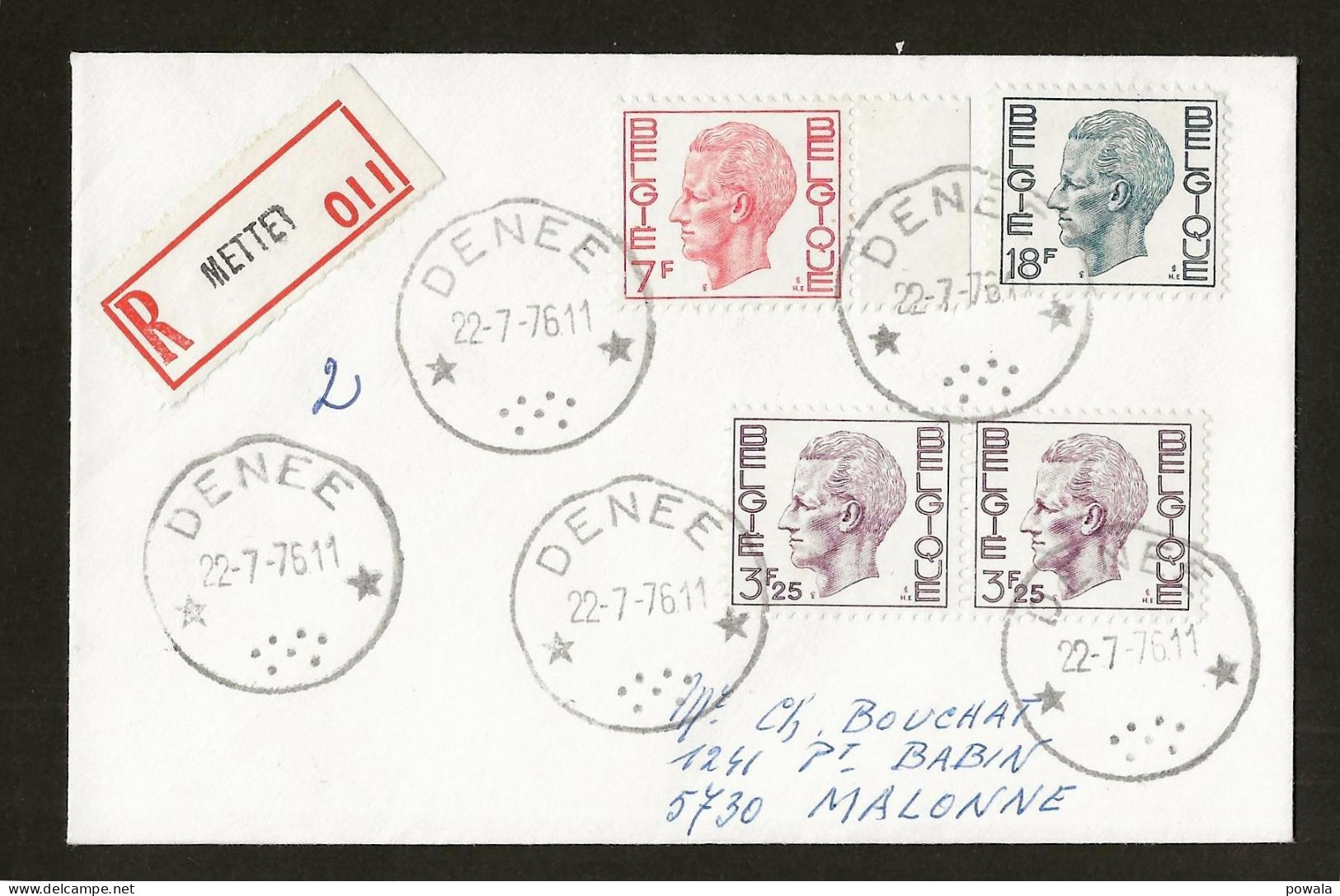 Sterstempel Bestellershalte DENEE 22/7/1976 Op Recommande - Postmarks With Stars