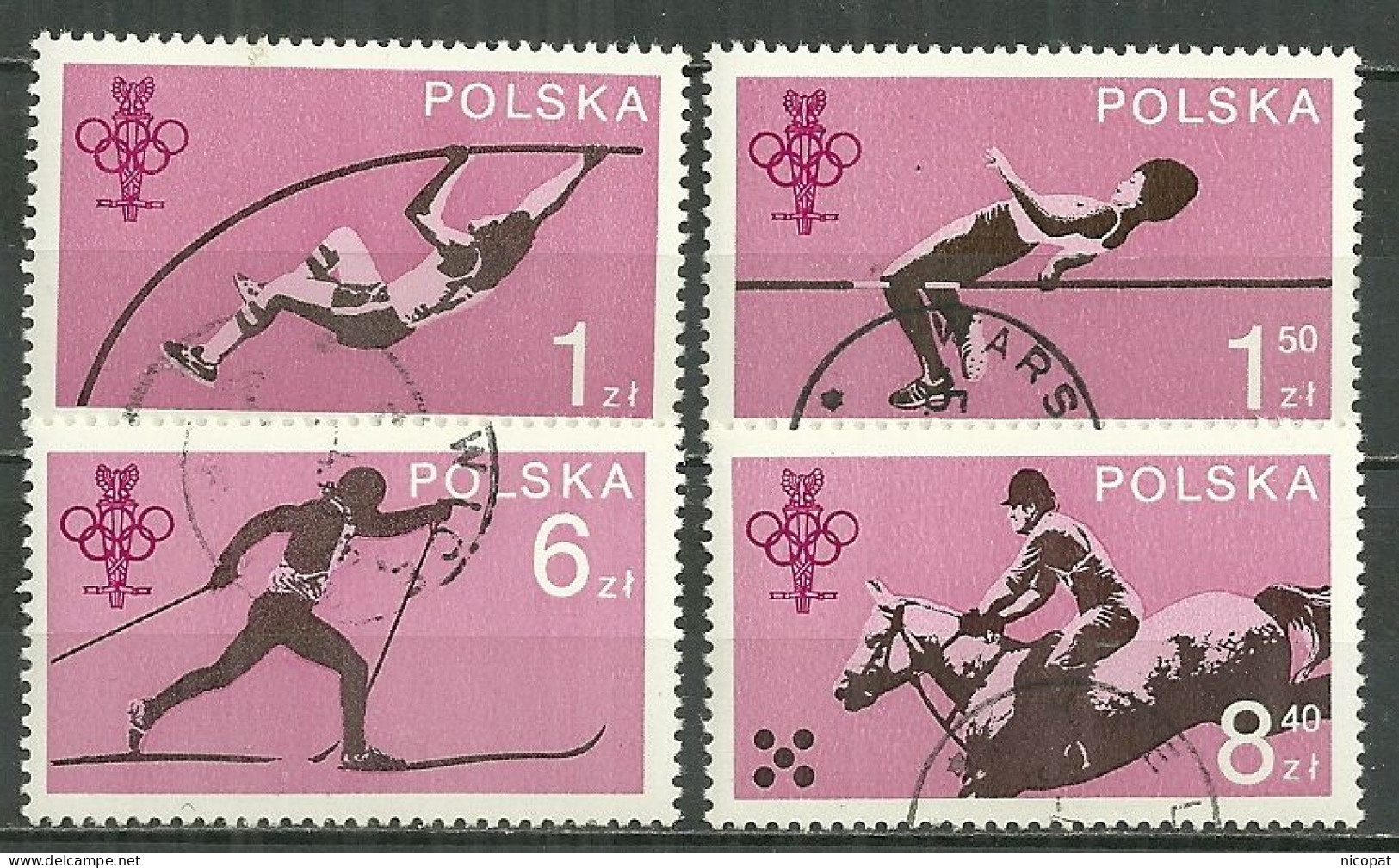 POLAND Oblitéré 2436-2439 Comité Olympique Polonais Saut à La Perche En Hauteur Ski Course De Fond Cheval équitation - Used Stamps