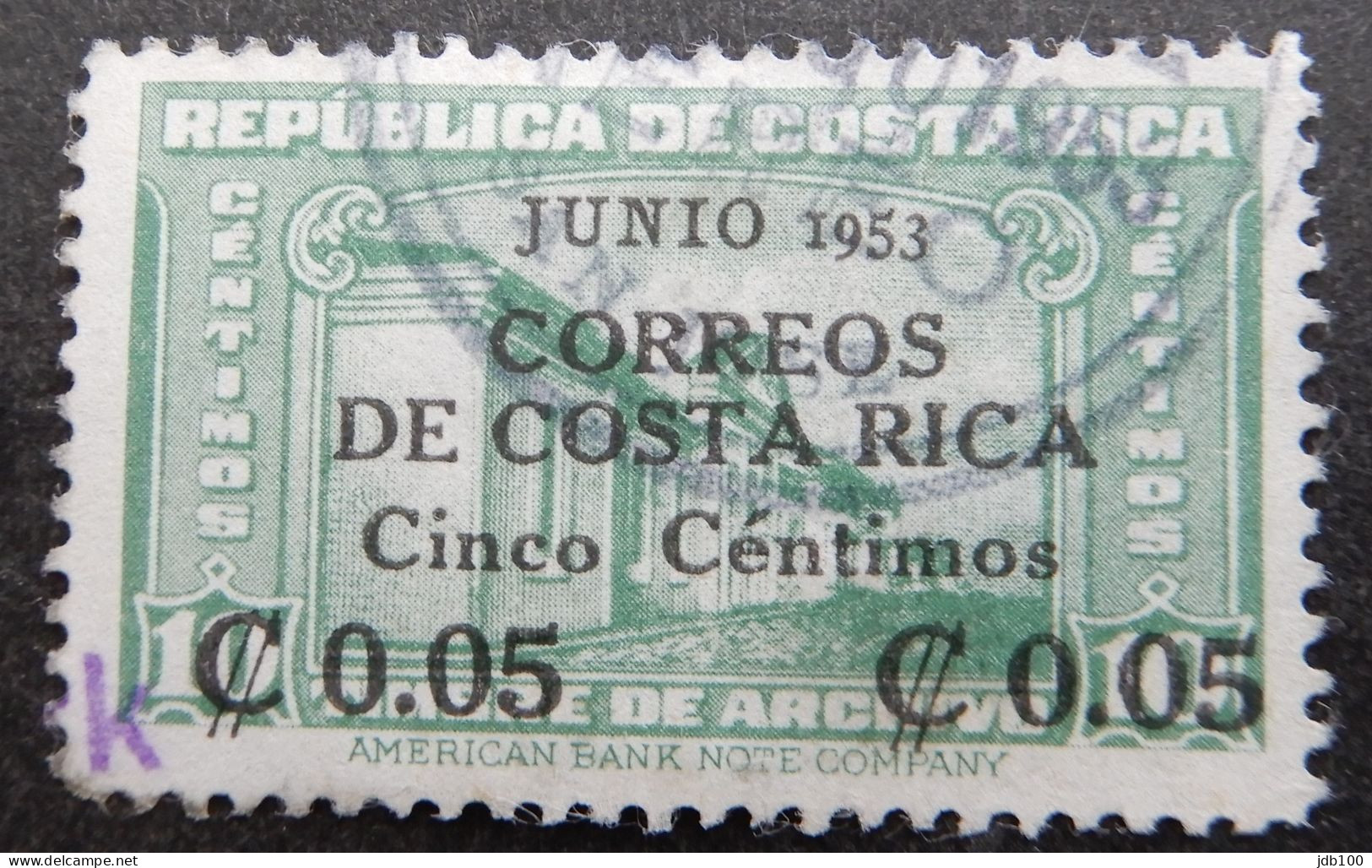 Costa Rica 1953 (1) Fiscal Stamp Surcharged Junio 1953 - Costa Rica
