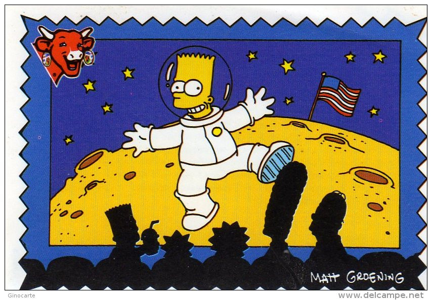 Sticker Vignette Autocollante Vache Qui Rit Simpson 2 Les Americains Premiers Hommes La Lune - Autres & Non Classés