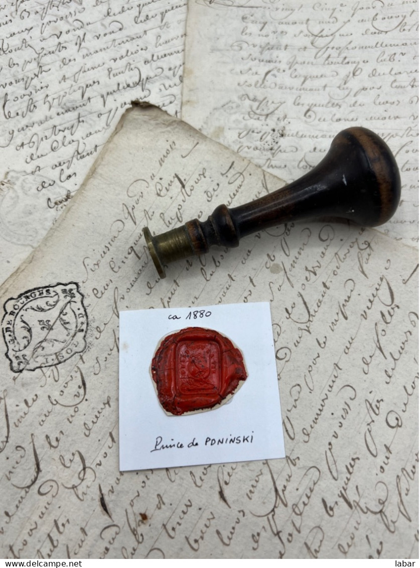 CACHET CIRE ANCIEN - Sigillographie - SCEAUX - WAX SEAL - Ca 1880 PRINCE DE PONINSKI - Stempels