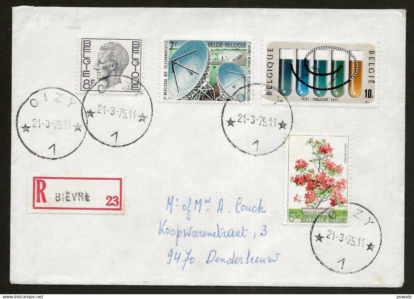 Sterstempel Bestellershalte OIZY 1 21/3/1975 Op Recommande - Postmarks With Stars