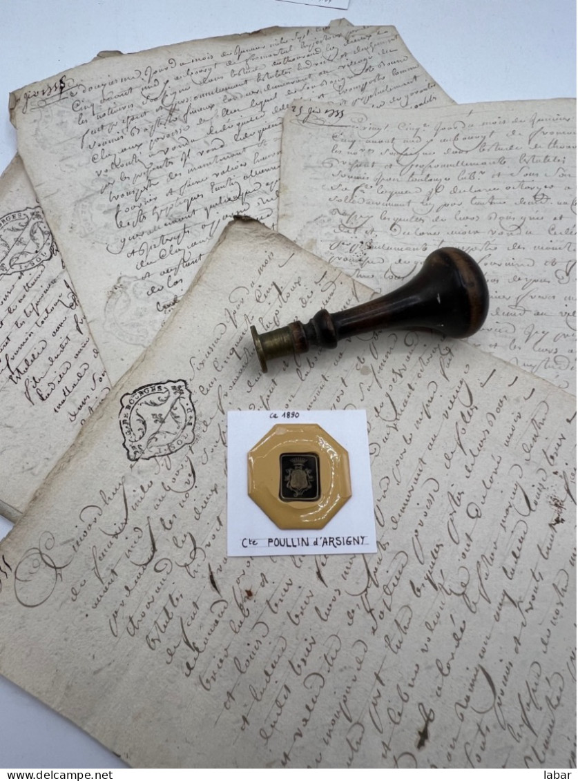 CACHET CIRE ANCIEN - Sigillographie - SCEAUX - WAX SEAL - Ca 1890 Comte POULLIN D'ARSIGNY - Cachets