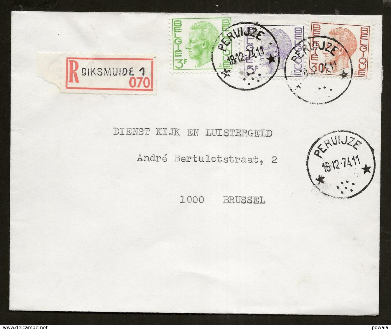 Sterstempel Bestellershalte PERVIJZE 18/12/1974 Op Recommande - Cachets à étoiles