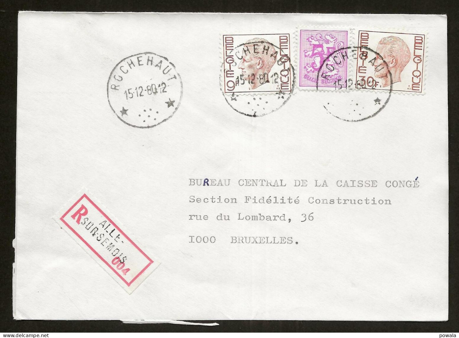 Sterstempel Bestellershalte ROCHEHAUT 15/12/1980 Op Recommande - Postmarks With Stars