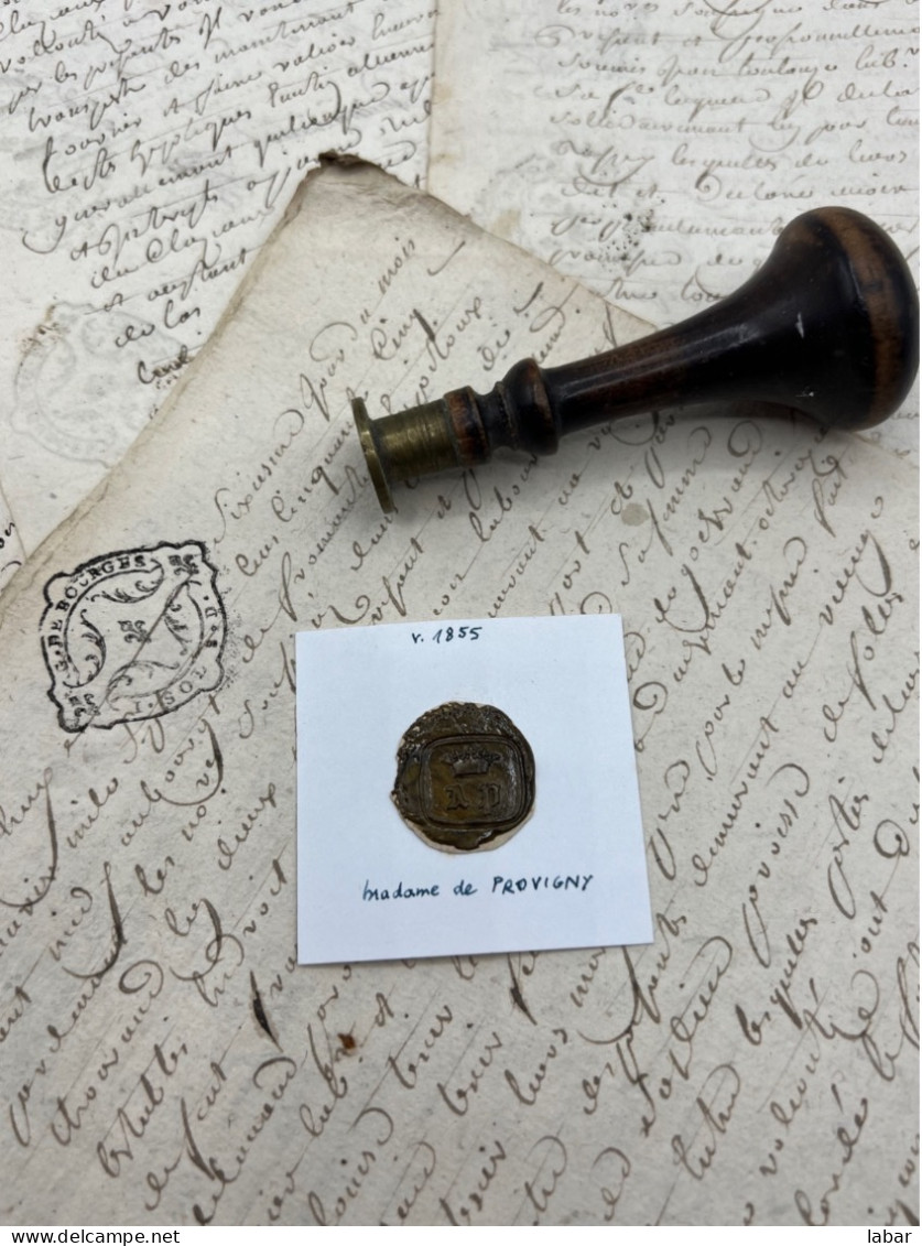 CACHET CIRE ANCIEN - Sigillographie - SCEAUX - WAX SEAL - V 1855 Madame De PROVIGNY - Stempel & Siegel