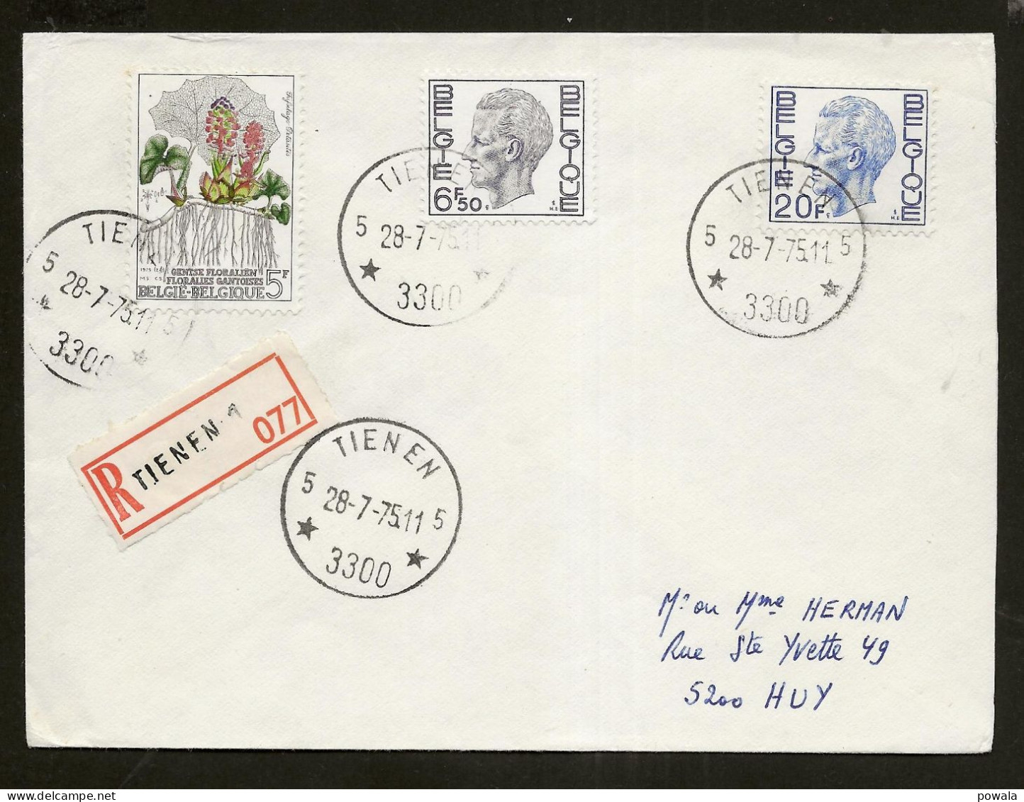 Sterstempel Bestellershalte TIENEN 5 28/7/1975 Op Recommande - Postmarks With Stars