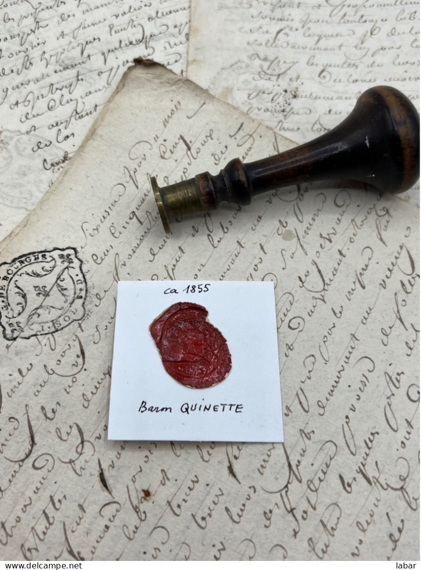 CACHET CIRE ANCIEN - Sigillographie - SCEAUX - WAX SEAL - Ca 1855 Baron QUINETTE - Seals