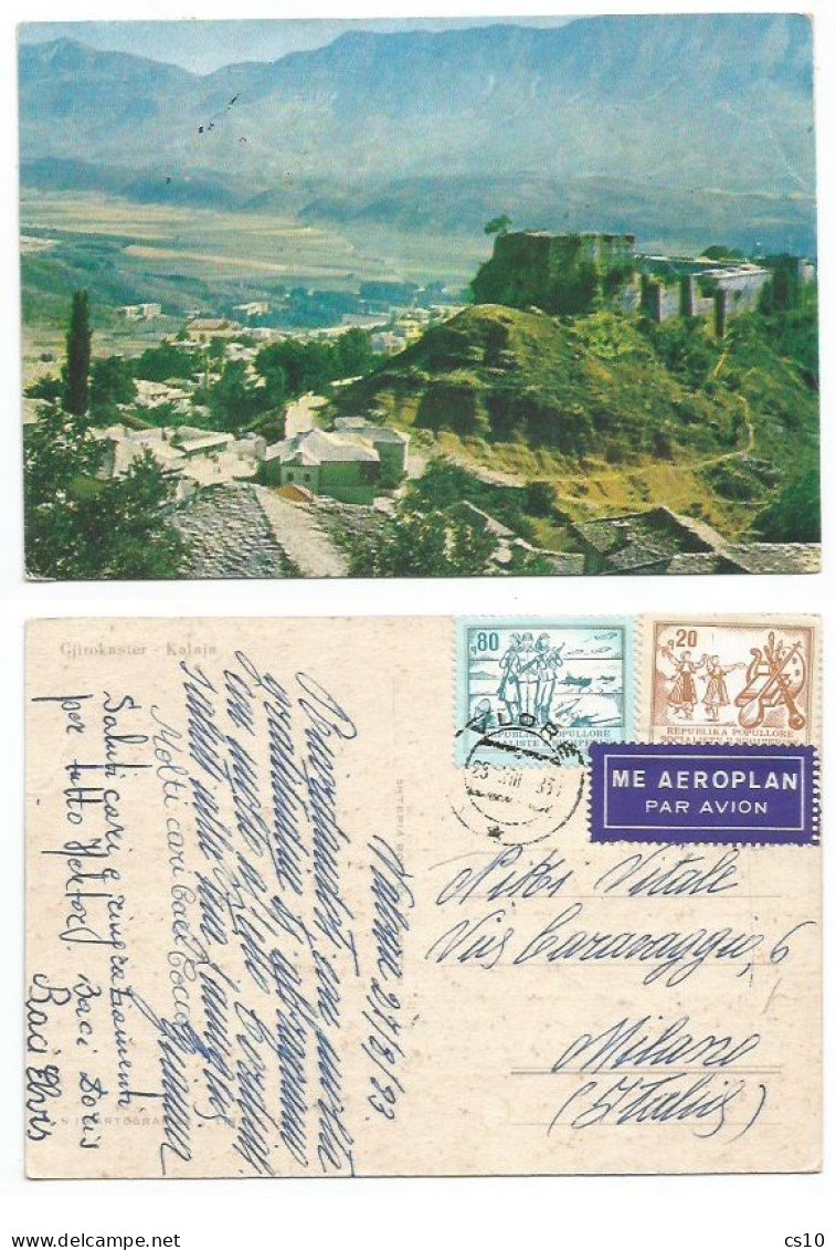 Albania Shqiperia Gjirokaster - Kalaja Color Airmial Pcard Vlore 28aug1986 X Italy With 2 Stamps - Albanien