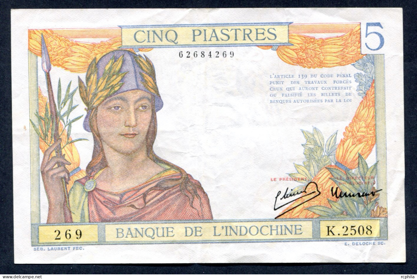 RC 27397 INDOCHINE BILLET DE 5 PIASTRES - Indochina