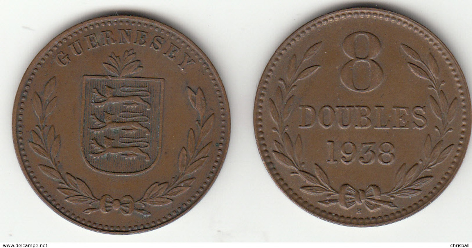 Guernsey Coin 8doubles 1938 Condition Very Fine - Guernsey