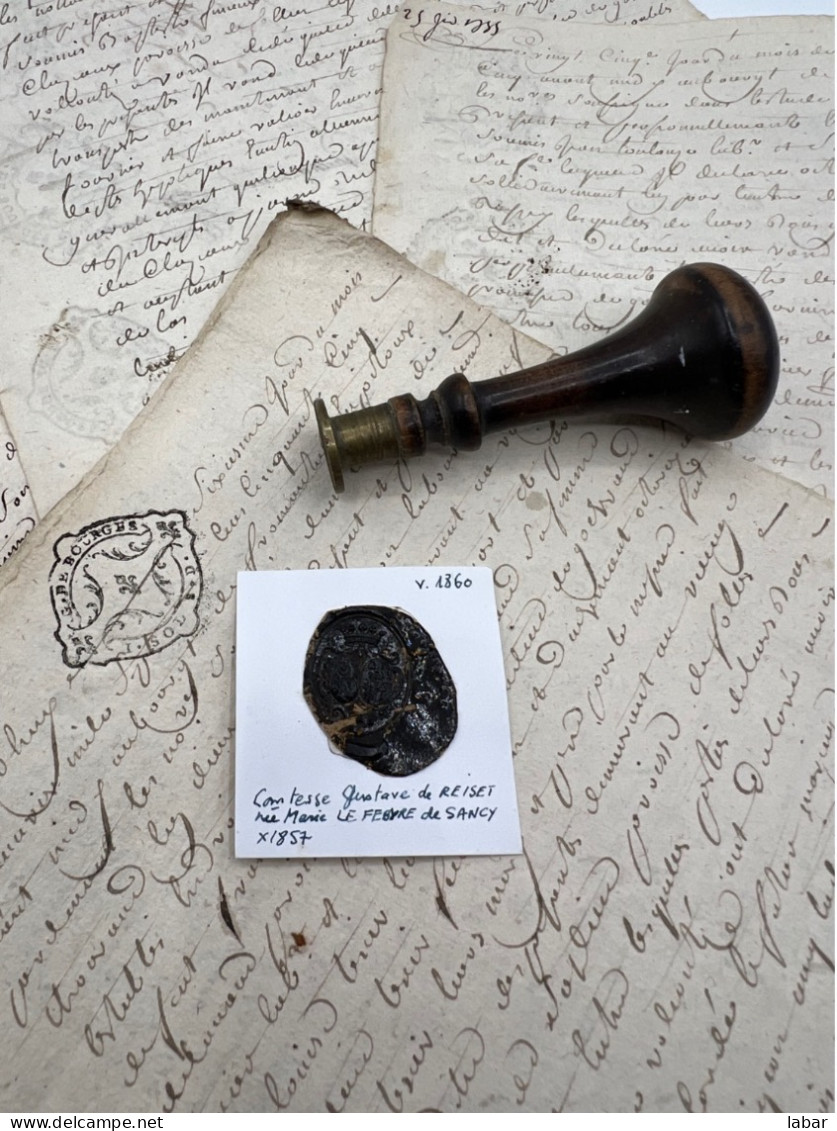 CACHET CIRE ANCIEN - Sigillographie - SCEAUX - WAX SEAL - V 1860 Comtesse Gustave De REISET - Timbri