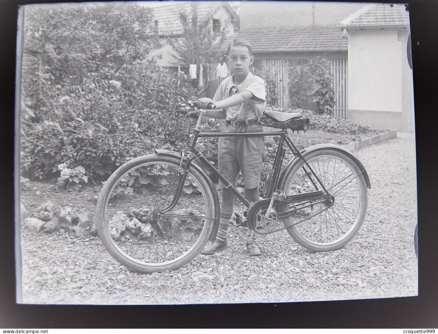 Annees 30 Photographie Plaque Verre NEGATIF Enfant Avec Bicyclette Velo 9 X 12 Cm - Glass Slides