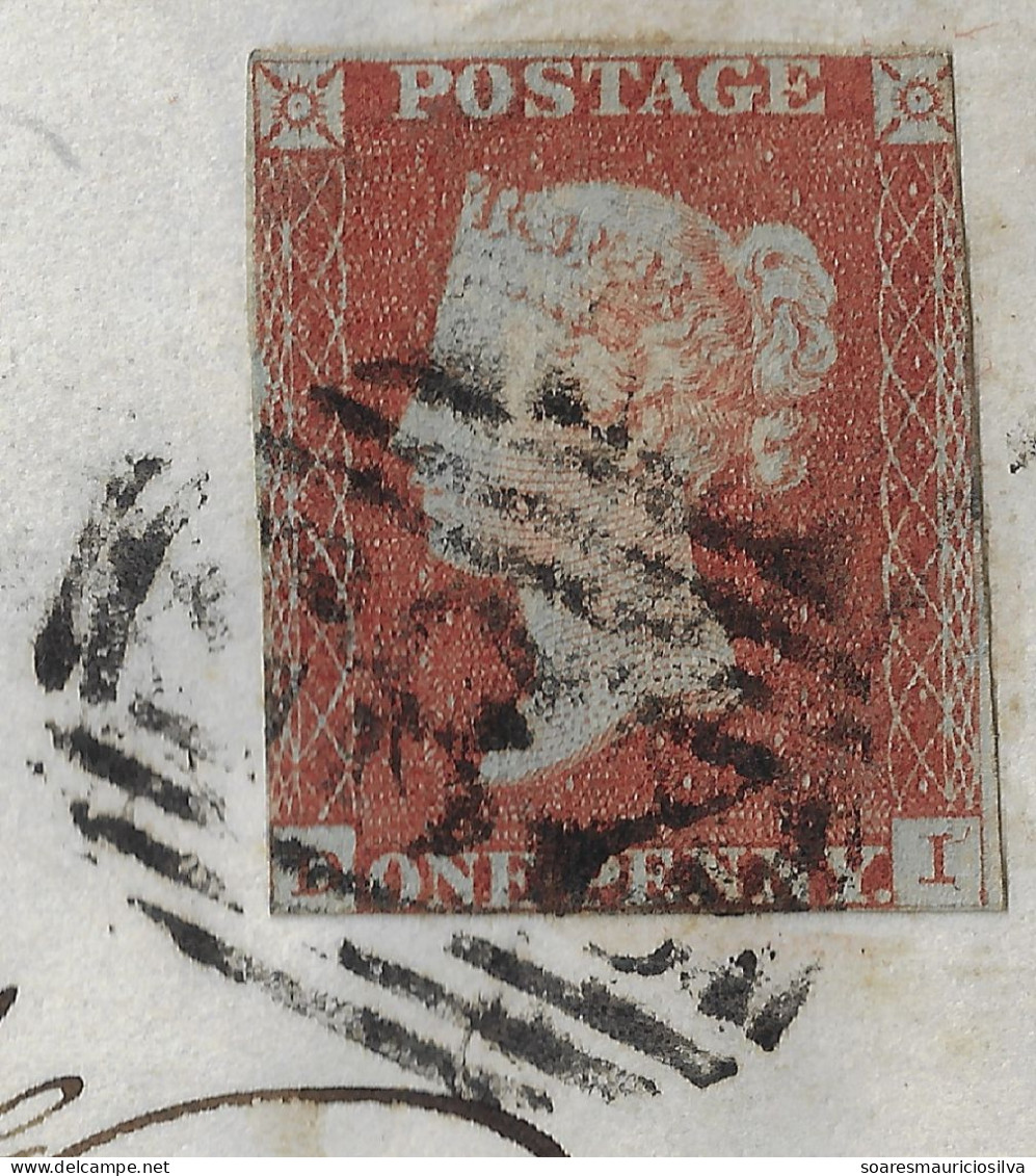 Great Britain 1844 Cover Sent From London To Exeter Stamp Queen Victoria 1 Penny Red Imperforate Corner Letter DI - Covers & Documents