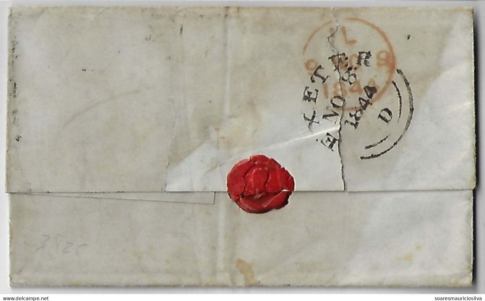 Great Britain 1844 Cover Sent From London To Exeter Stamp Queen Victoria 1 Penny Red Imperforate Corner Letter DI - Covers & Documents