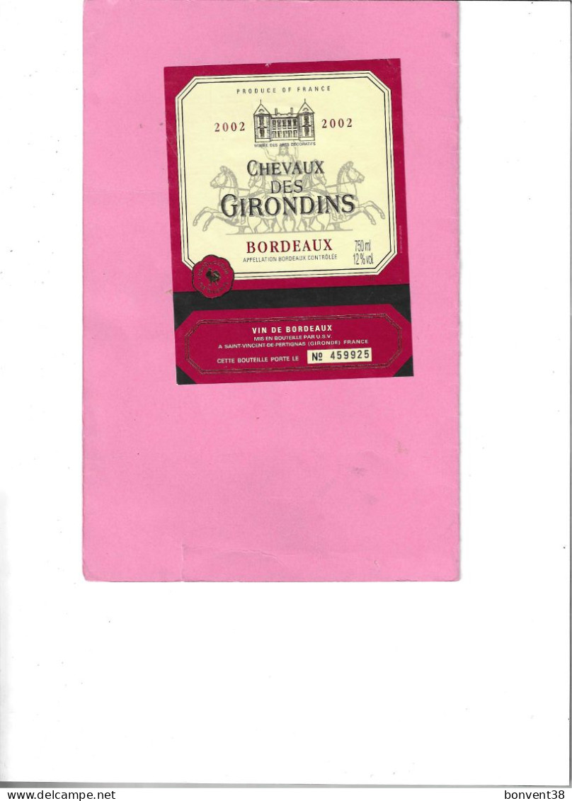 K0504 - Étiquette - Chevaux Des Girondins - Bordeaux - 2002 - Vino Tinto