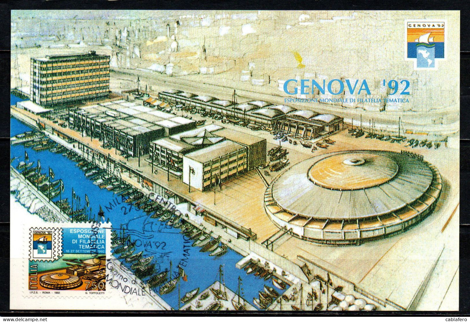 ITALIA - 1992 - ESPOSIZIONE MONDAILE DI FILATYELIA TEMATICA "GENOVA '92" - Cartas Máxima