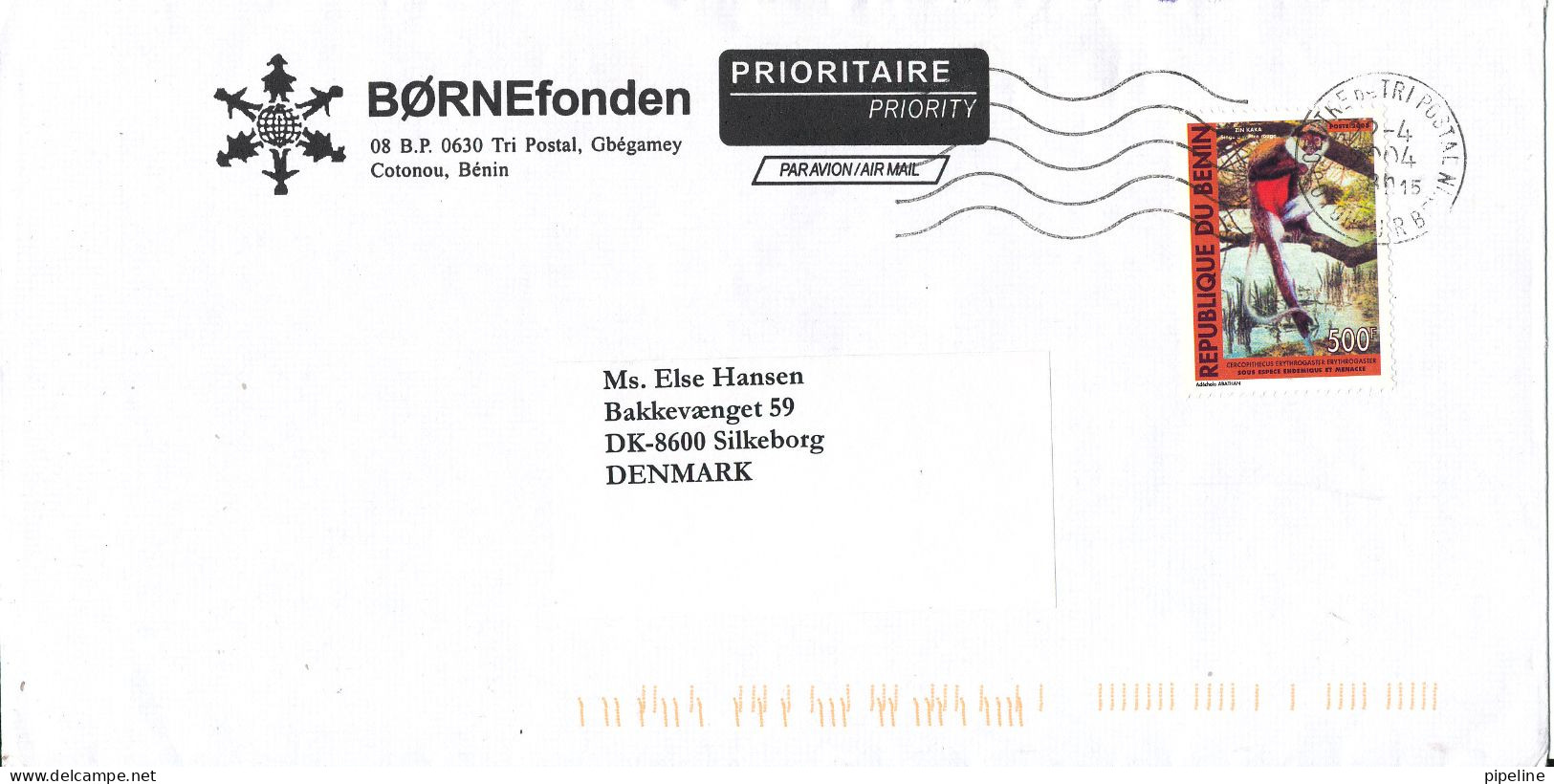 Benin Cover Bornefonden Sent To Denmark 12-4-2004 Single Franked - Benin - Dahomey (1960-...)