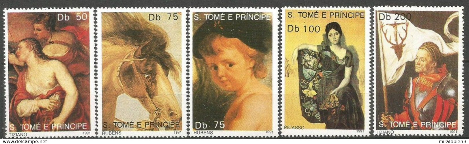 SANTO TOME Y PRINCIPE PICASSO RUBENS TITIEN YVERT NUM. 1042/1046 ** SERIE COMPLETA SIN FIJASELLOS - Sao Tome And Principe
