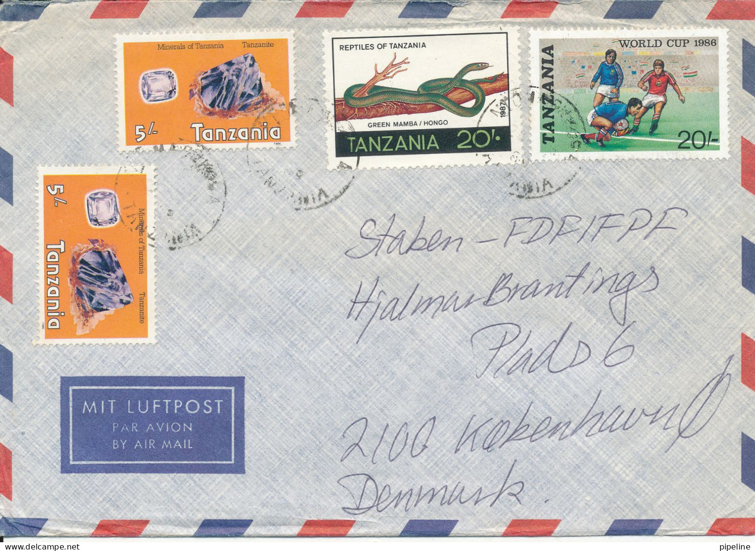 Tanzania Air Mail Cover Sent To Denmark With More Topic Stamps Incl. Soccer Football - Tanzanie (1964-...)