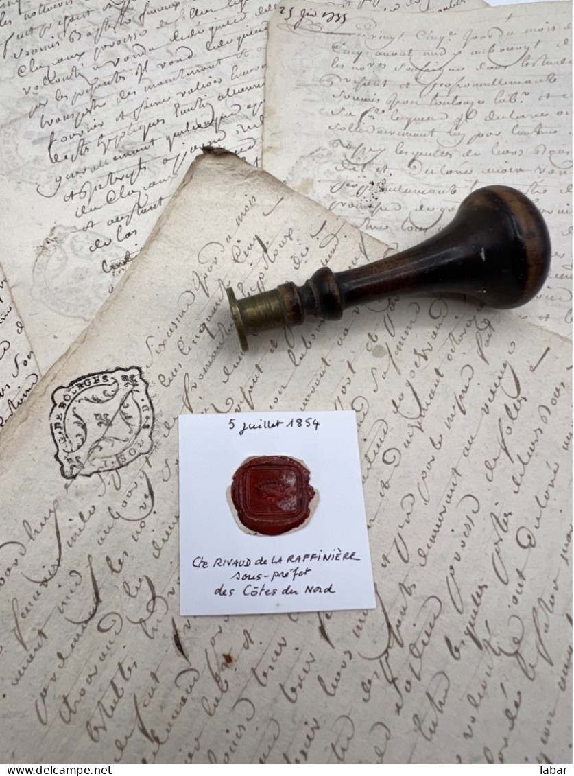 CACHET CIRE ANCIEN - Sigillographie - SCEAUX - WAX SEAL - 5 Juillet 1854 Comte RIVAUD De La RAFFINIÈRE Sous Préfet - Stempel & Siegel