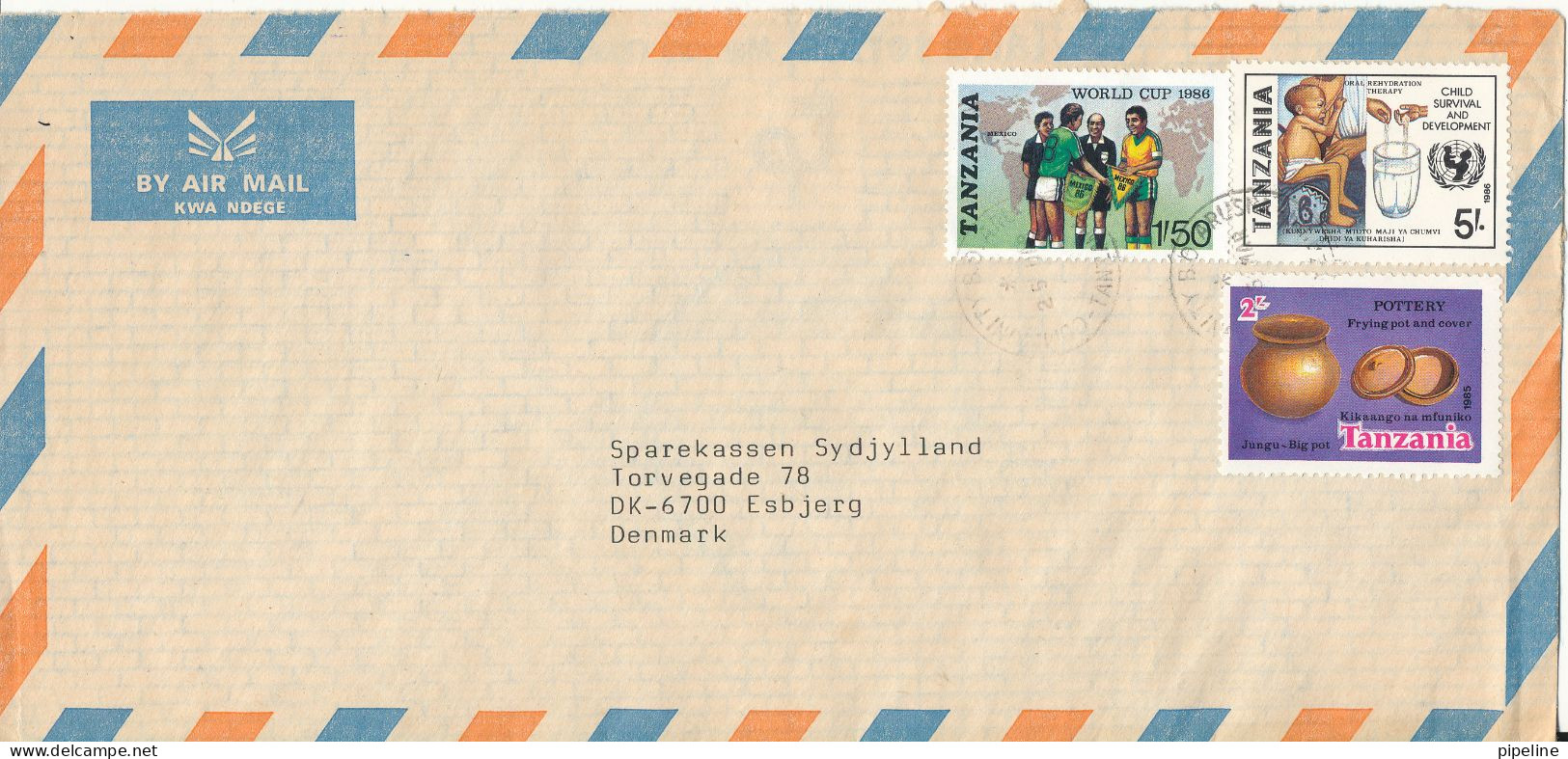 Tanzania Air Mail Cover Sent To Denmark Topic Stamps Incl. SOCCER FOOTBALL WORLD CUP MEXICO 1986 - Tanzania (1964-...)