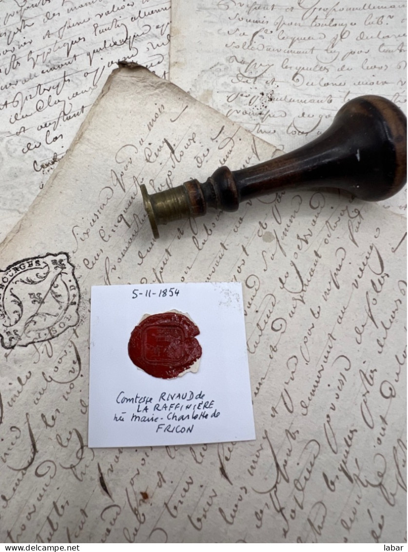 CACHET CIRE ANCIEN - Sigillographie - SCEAUX - WAX SEAL - 5 11 1854 Comtesse RIVAUD De La RAFFINIÈRE - Stempels