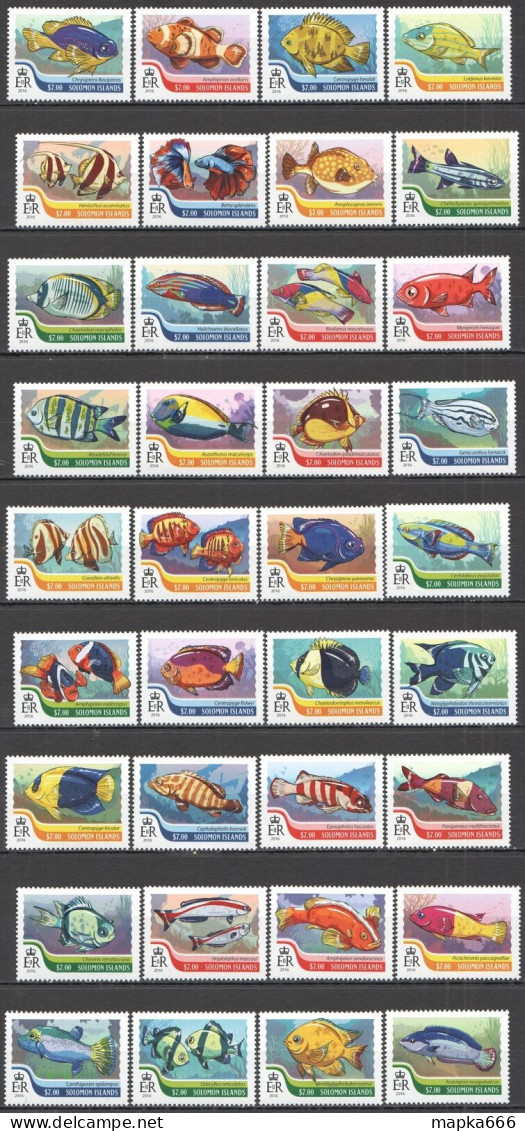 B0662 2016 Solomon Islands Fishes Marine Life Fauna #3981-4016 Big Set Mnh - Marine Life