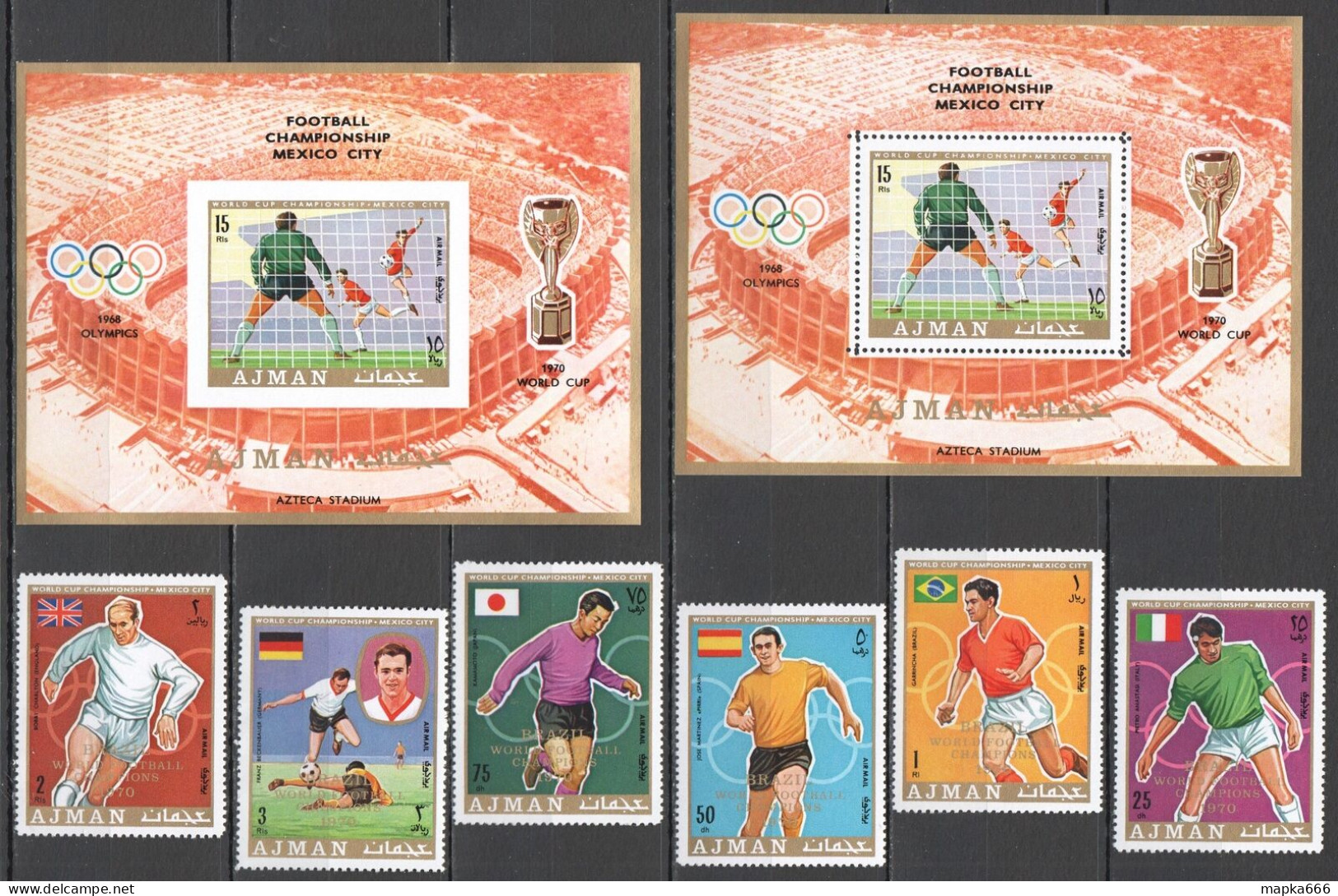 B0701 Imperf,Perf Ajman Sport Football World Cup 1970 Mexico 2Bl+Set Mnh - Other & Unclassified