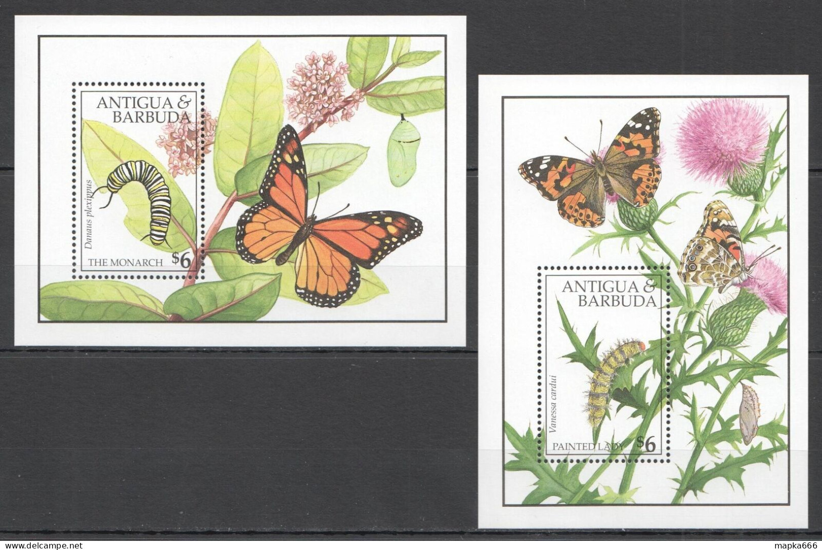 B0811 Antigua & Barbuda Flora & Fauna Insects & Butterflies 2Bl Mnh - Papillons