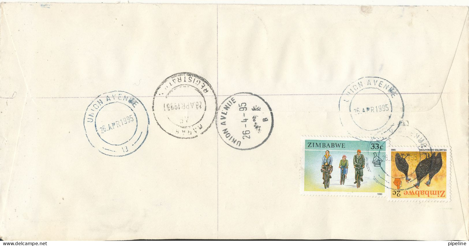Zimbabwe Registered Cover Sent To Denmark 25-4-1995 (from UN Development Programme Harare) Stamps On Front And Back Side - Zimbabwe (1980-...)